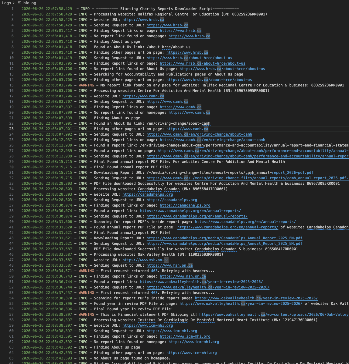 Canadian Charity Annual Report Scraper — screenshot 4
